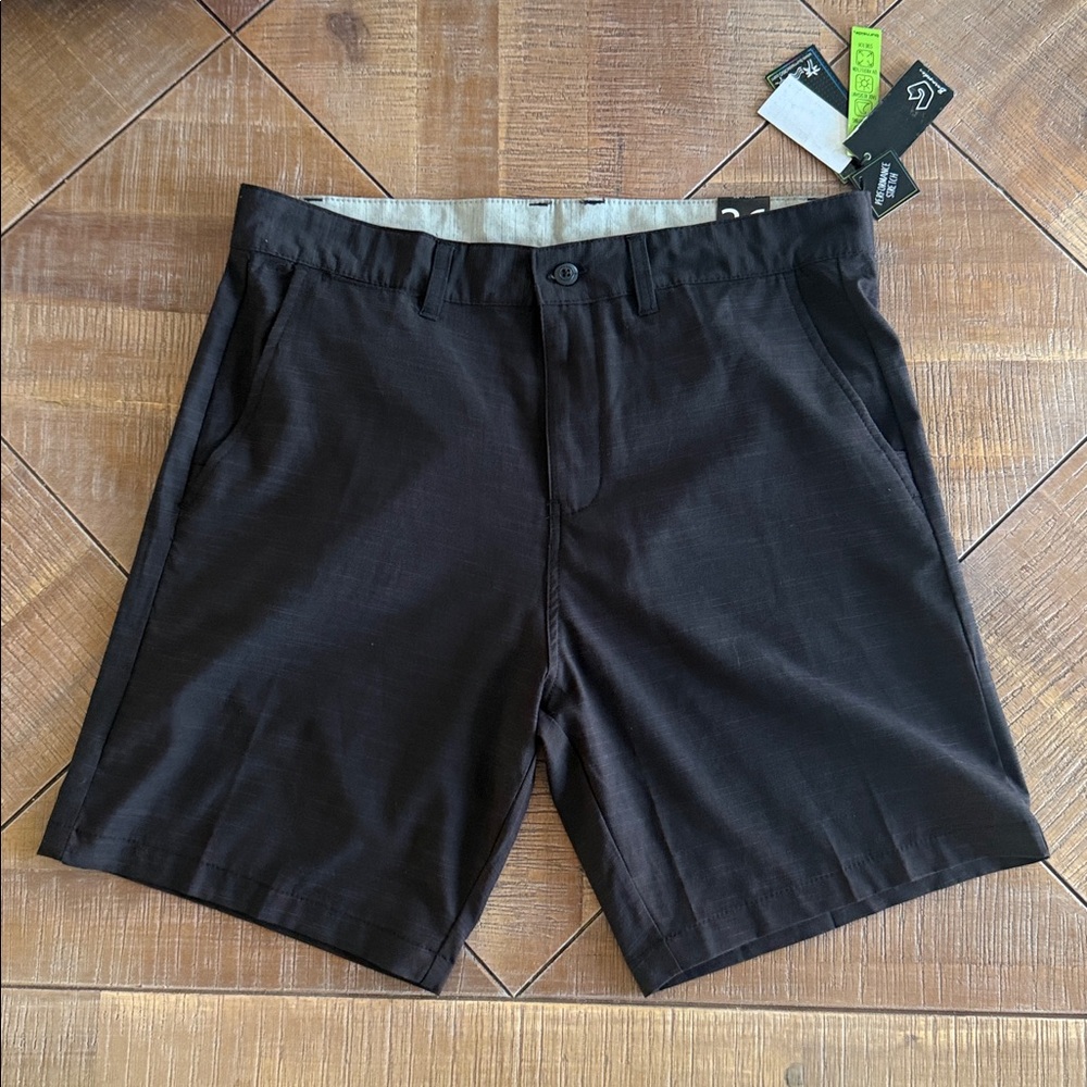 NWT Burnside Black Flat Front Shorts Size 36. 8 1/2” Inseam.